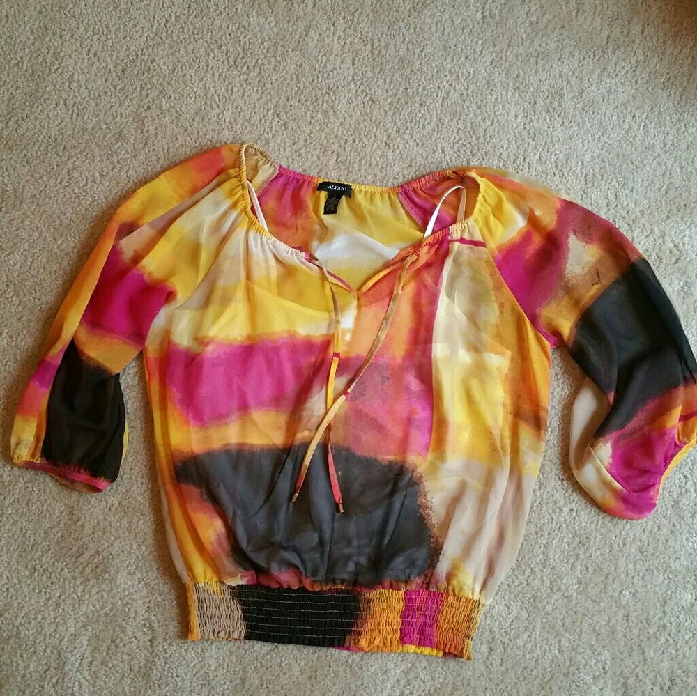 #119 Alfani Pink/Yellow Multi-Color Blouse Size 2